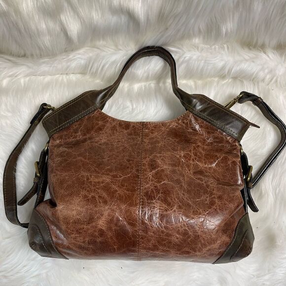 Nino Bossi distress two tone brown leather medium Satchel/ shoulder bag - Picture 4 of 13